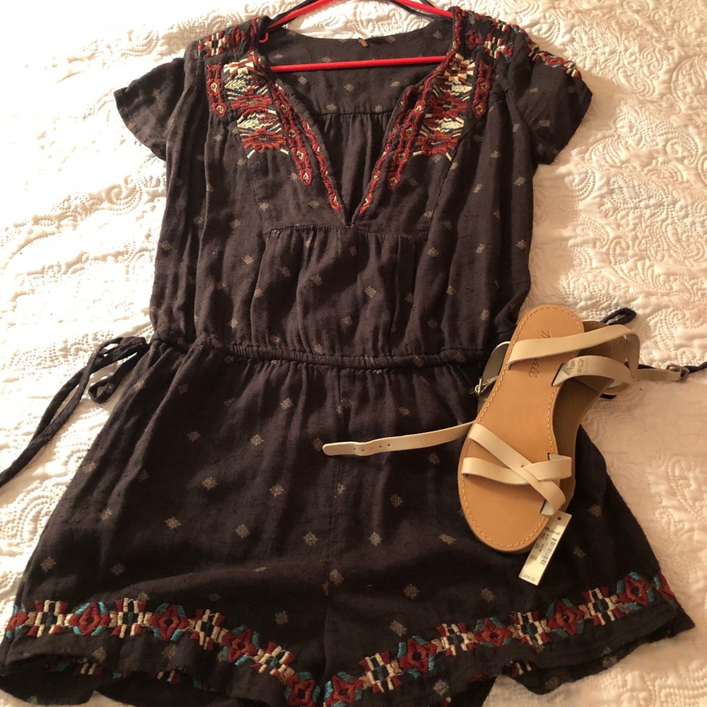 Free People Embroidered Romper Sz S